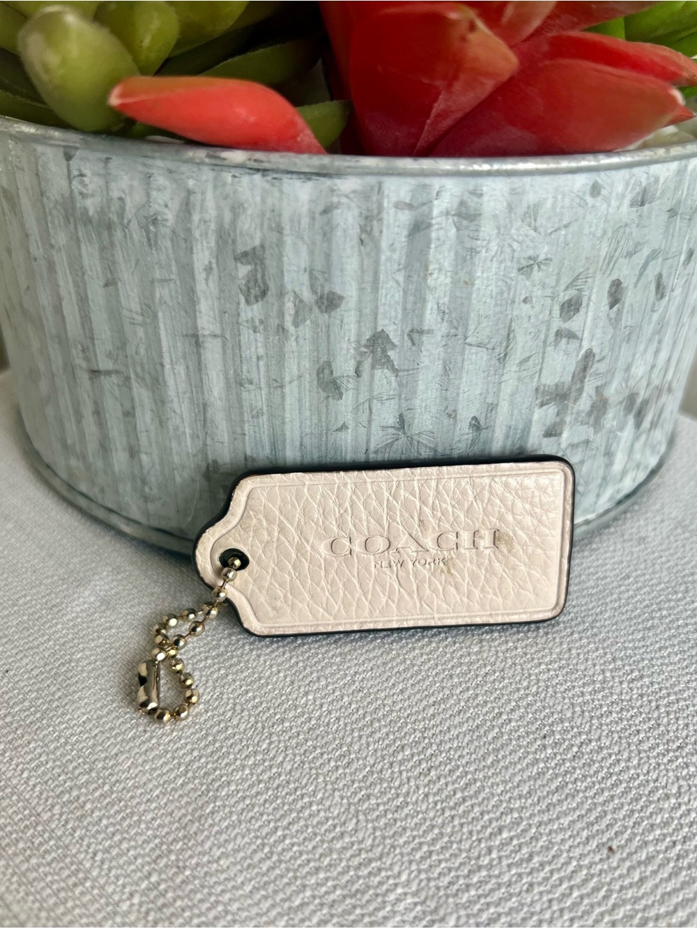 Coach Pebbled Leather Hang Tag in Ivory